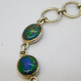 Sterling Silver & Doublet Opal Set Panel Bracelet Vintage c1990s