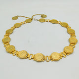 Large Gilt Metal Dress Belt with Gilded Half Penny Coins Vintage c1960s