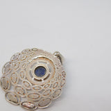 Sterling Silver Woven-Work Lapis Lazuli Drop Charm Pendant Vintage c1970