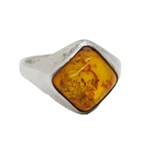 Sterling Silver Baltic Amber Set Dress Ring Vintage c1970 Size P UK