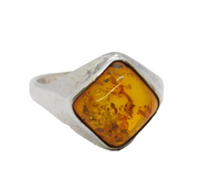 Sterling Silver Baltic Amber Set Dress Ring Vintage c1970 Size P UK