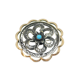 Scandinavian Sterling Silver & Gold Turquoise Filigree Art Deco Brooch Pin c1930