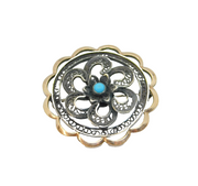 Scandinavian Sterling Silver & Gold Turquoise Filigree Art Deco Brooch Pin c1930