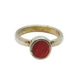 Sterling Silver Planished Red Stone Studio Dress Ring Vintage c1990 Size O 1/2