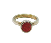 Sterling Silver Planished Red Stone Studio Dress Ring Vintage c1990 Size O 1/2