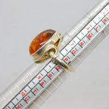 Sterling Silver Baltic Amber Large Oval Studio Ring Vintage c1970 Size P 1/2
