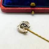 Sterling Silver Hunting Crop & Good Luck Horseshoe Stick Pin Antique Victorian