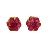 Pair Of Gold On Sterling Silver 7 Ruby Cluster Stud Earrings Contemporary c2010