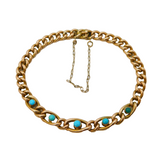 Edwardian 9ct Rose Gold & Turquoise Set Curb Link Bracelet Antique c1910s