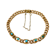 Edwardian 9ct Rose Gold & Turquoise Set Curb Link Bracelet Antique c1910s