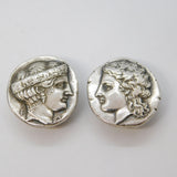 Victorian Boxed Sterling Silver Ancient Greek Coin Stud Set Antique c1880s