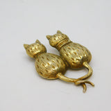 Gold On Sterling Silver Paste Set Textured Pair Of Cats Brooch Pin Modern 1995