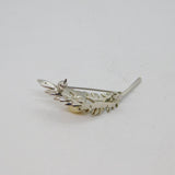 Sterling Silver Pearl & Spinel Leaf Form Modernist Brooch Pin Vintage c1990