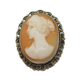 Art Deco Sterling Silver Mounted Carved Shell Cameo Brooch Antique c1920s