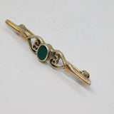 Sterling Silver Green Agate Stylised Hearts Pattern Brooch Pin Vintage c1970's