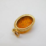 9ct Yellow Gold & Baltic Amber Set Drop Pendant Vintage 1996 London