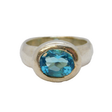 Sterling Silver Chunky Blue Topaz Dress Ring Vintage c1970 Size M UK
