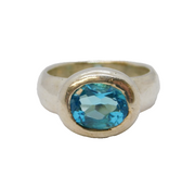 Sterling Silver Chunky Blue Topaz Dress Ring Vintage c1970 Size M UK