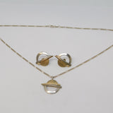 10ct Gold & Sterling Silver Modernist Earrings & Necklace Jewellery Suite c1970s