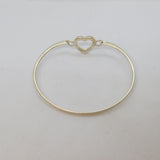 Sterling Silver Yellow Diamond Set Open Heart Bangle Bracelet Vintage c1970