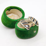 Pair of Sterling Silver Cut Out Black Enamel Stripe Stud Earrings Vintage c1990
