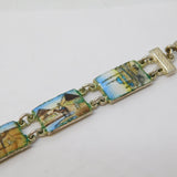 Egyptian Revival Silver Plated Enamel Ancient Vista Panel Bracelet Antique c1940