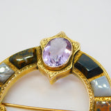 Scottish Victorian Large 9ct Gold, Agate, Citrine, Amethyst Kilt Brooch Antique