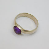 Sterling Silver Cabochon Amethyst Studio Band Dress Ring Vintage c1970 Size P