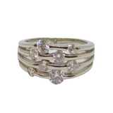 Sterling Silver Multi-Strand 8 CZ Modernist Dress Ring Vintage c1990 Size T