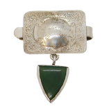 New Zealand 19th Century Sterling Silver Nephrite Jade Clip Badge Antique