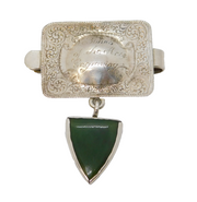 New Zealand 19th Century Sterling Silver Nephrite Jade Clip Badge Antique