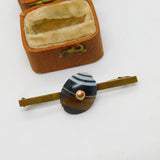 Victorian Gilt Metal & Banded Agate Dress Brooch Antique c1890
