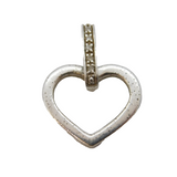 Sterling Silver Diamond Set Heart Drop Charm Pendant Vintage c1970s