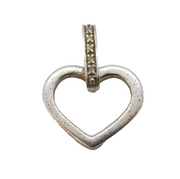 Sterling Silver Diamond Set Heart Drop Charm Pendant Vintage c1970s