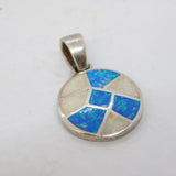 Sterling Silver, White & Greek Opal Set Drop Pendant Vintage c1970