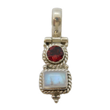 Sterling Silver, Garnet & Moonstone Drop Pendant Vintage c1970