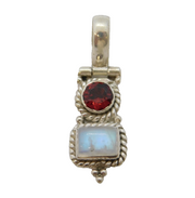 Sterling Silver, Garnet & Moonstone Drop Pendant Vintage c1970
