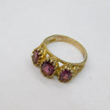 Sterling Silver Gilt Triple Almandine Garnet Dress Ring Vintage c1970 Size N 1/2