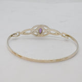 Sterling Silver Marquise Amethyst Celtic Pattern Bangle Bracelet Vintage c1990's
