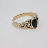 Sterling Silver Black Onyx Agate Celtic Pattern Dress Ring Vintage c1970 Size P