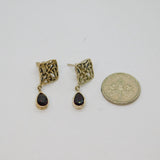 Pair of Sterling Silver Garnet Peardrop Celtic Style Stud Earrings Vintage c1970