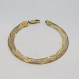 Italian Sterling Silver Three-Tone Gilded Herringbone Bracelet Vintage c1970