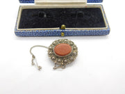Sterling Silver & Goldstone Set Button Brooch Antique c1920 Art Deco
