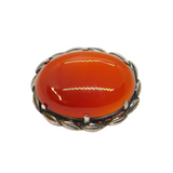 Sterling Silver Cabochon Carnelian Agate Leaf Pattern Brooch Pin Antique c1930's