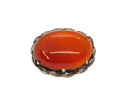 Sterling Silver Cabochon Carnelian Agate Leaf Pattern Brooch Pin Antique c1930's