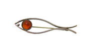 Continental .835 Silver Baltic Amber Christian Fish Symbol Brooch Vintage c1970