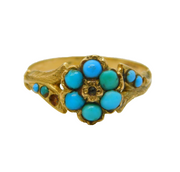 Victorian 15ct Yellow Gold, Turquoise & Diamond Floral Cluster Ring Antique