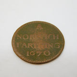 17th Century Copper 'Norwich Farthing' Coin Token Antique 1670 Fair Condition