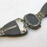 19th Century Scottish Sterling Silver & Carved Agate Panel Bracelet Antique