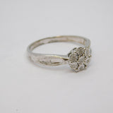 Sterling Silver 7 Stone Diamond Set Flower Cluster Ring Vintage c1970 Size R 1/2